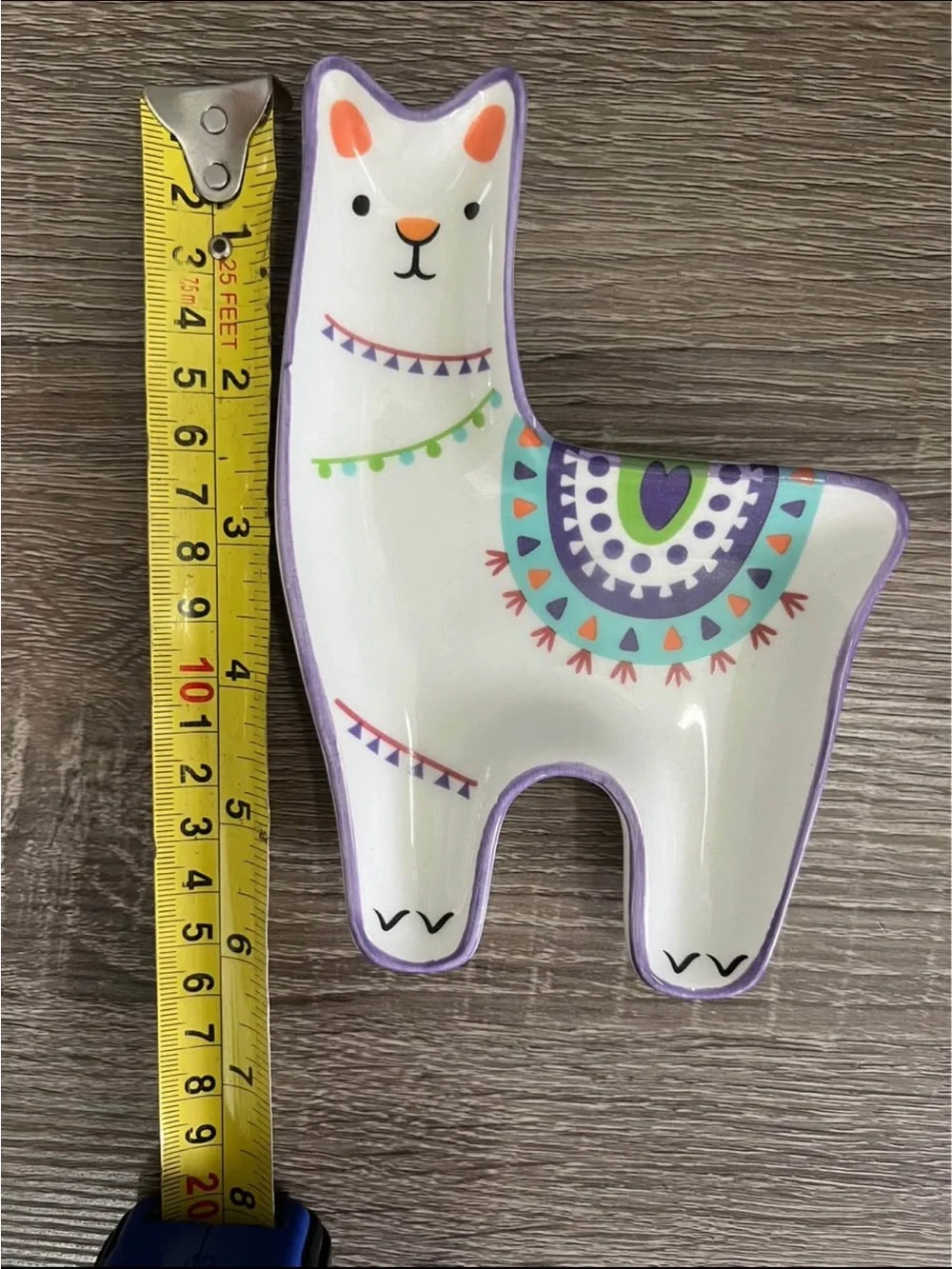 Decorative Llama Trinket Dish - White with Purple & Teal Accents